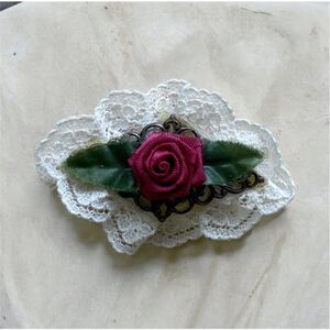 Vintage Lace Rose Brooch Pin Dainty Floral Cottagecore